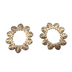Avrocomy Circle Hawaiian Leaf Stud Brass Earrings Butterfly Closure Gold Tone